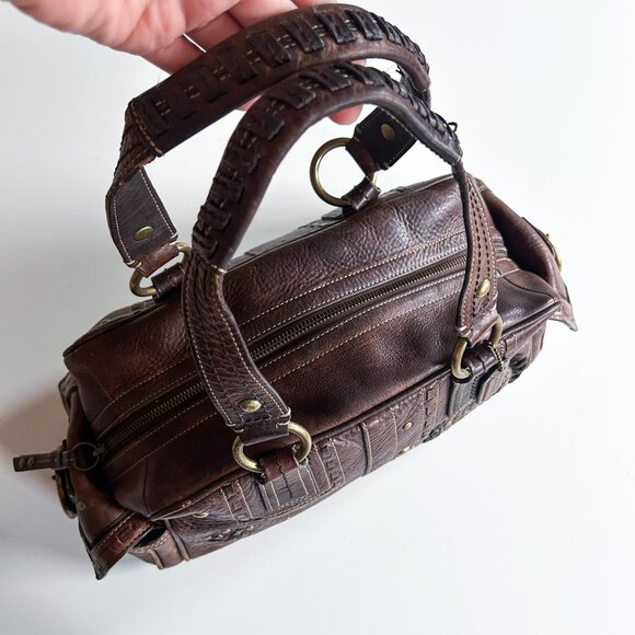 Vintage Y2K Coach Brown Pebbled Leather Mia Studded Satchel Bag Style 10064 - Picture 4 of 13